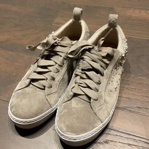 Studded grey velvet sneakers